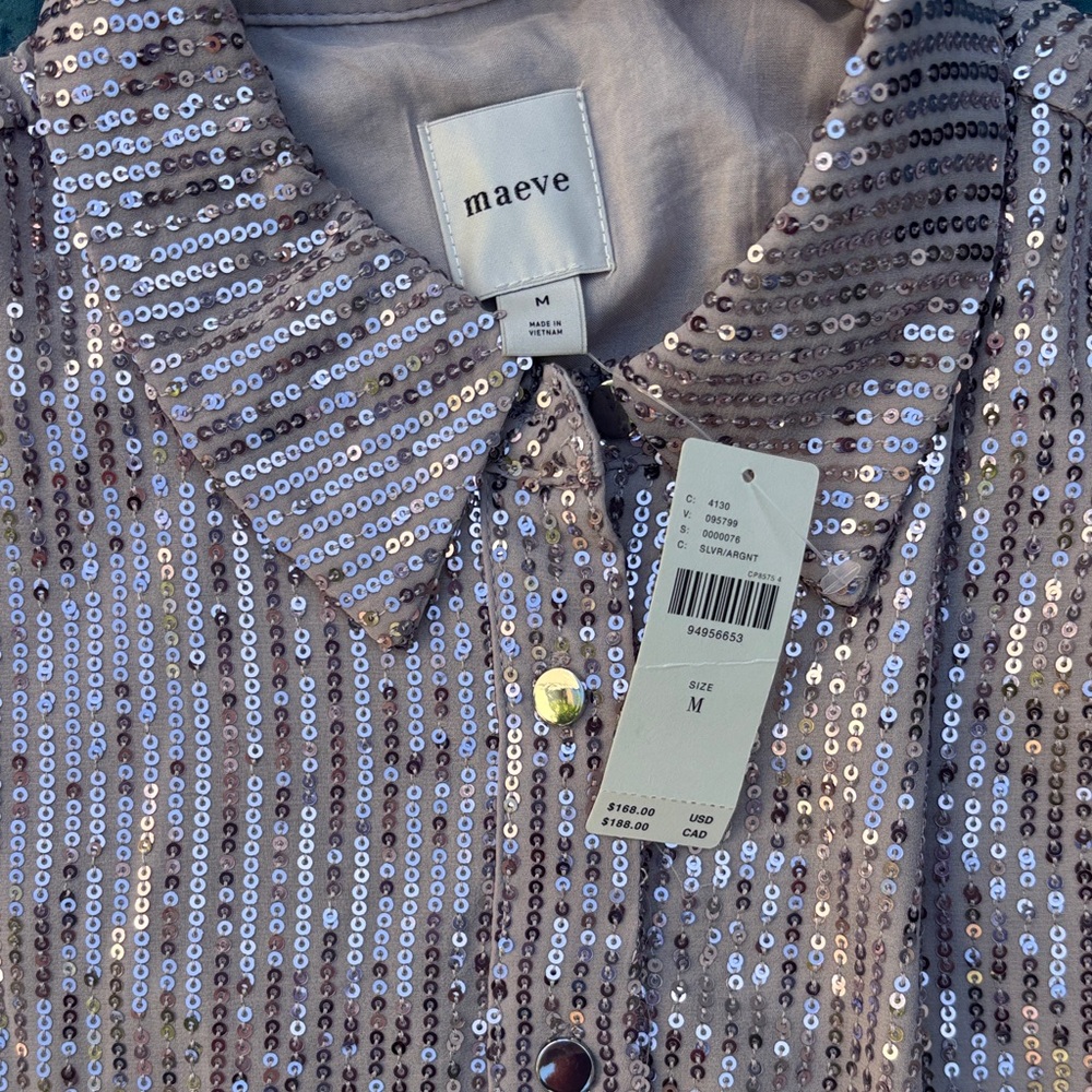 Maeve Shimmering Silver Pink Sequin Dress Anthropologie - Picture 2 of 8